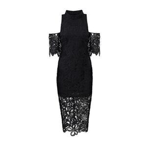 ELLAIT black lace midi Black cold shoulder dress